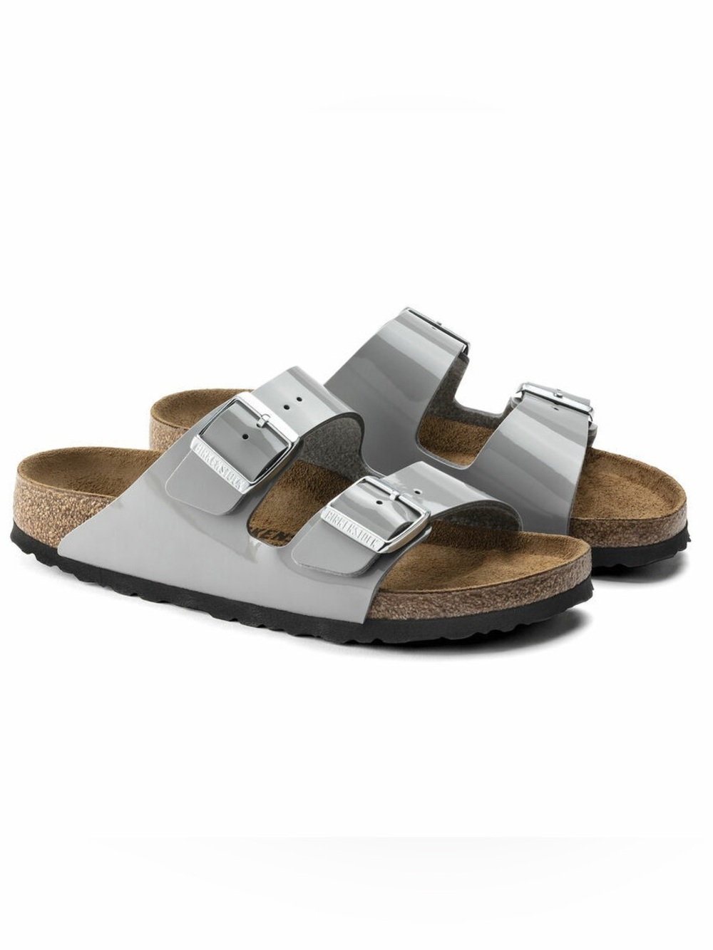 Birkenstock Arizona Birko-Flor Sandal in Patent Alloy Sz 39